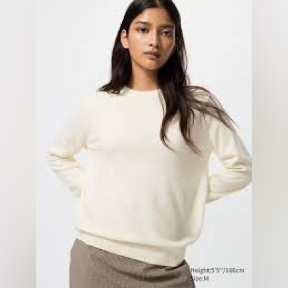 Uniqlo WASHABLE MOCK NECK SWEATER Women's Cream cashmere
